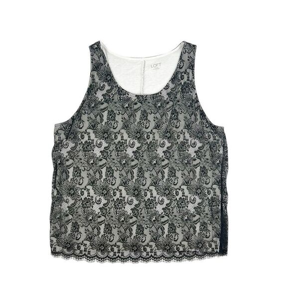 LOFT Black Lace Layered Tank Top Large - Picture 1 of 6